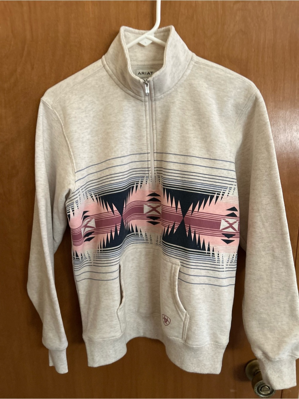 Ariat Pullover Women's Size Small Aztec 1/4 Zip Jacket Shirt Kangaroo Pocket - Picture 2 of 13